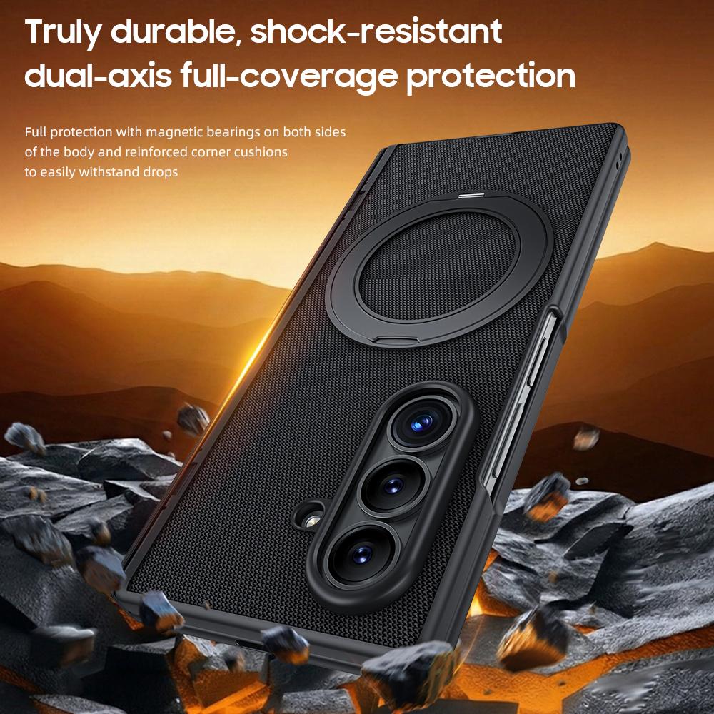 For Galaxy Z Fold8 Ultra 5G Spring Hinge Vegan Leather 360 Magnetic Holder Integrated Film Phone Case - Purple - EDA009759402C