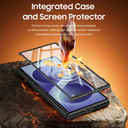 For Galaxy Z Fold8 Ultra 5G Spring Hinge Vegan Leather 360 Magnetic Holder Integrated Film Phone Case - Purple - EDA009759402C