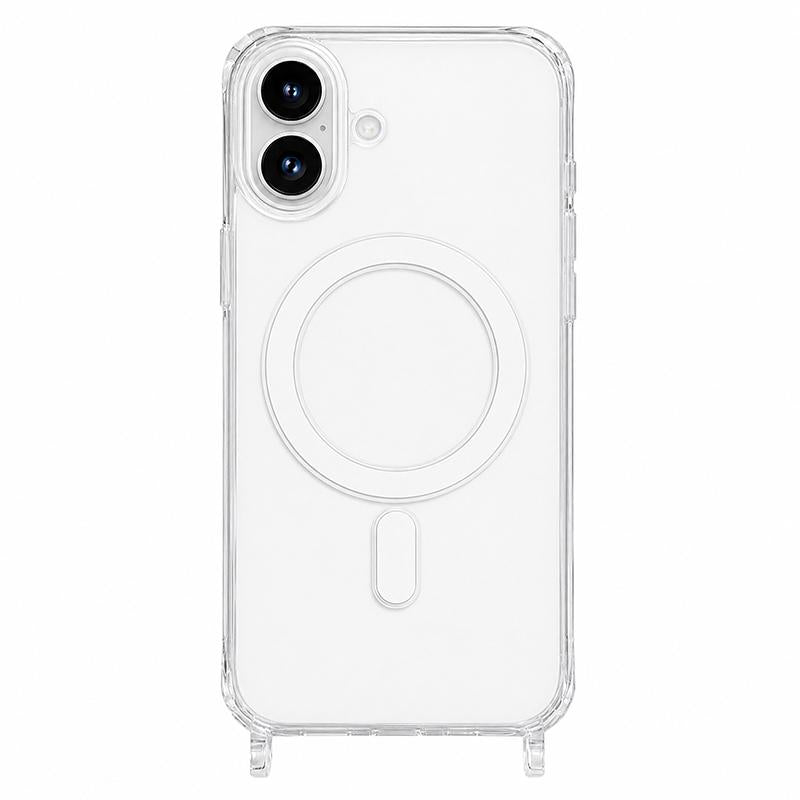 For iPhone 16 Clear Acrylic Airbag Magnetic Phone Case with Lanyard Holes - Transparent - EDA009759808A