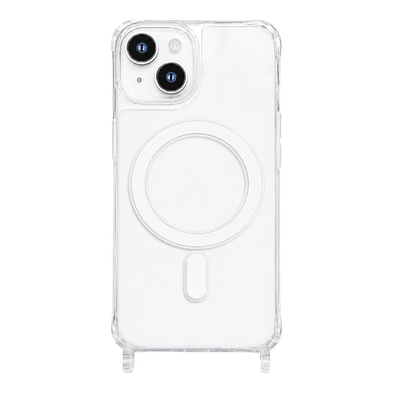 For iPhone 14 Clear Acrylic Airbag Magnetic Phone Case with Lanyard Holes - Transparent - EDA009759814A