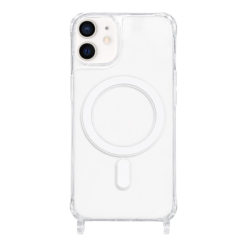 For iPhone 12 mini Clear Acrylic Airbag Magnetic Phone Case with Lanyard Holes - Transparent - EDA009759825A
