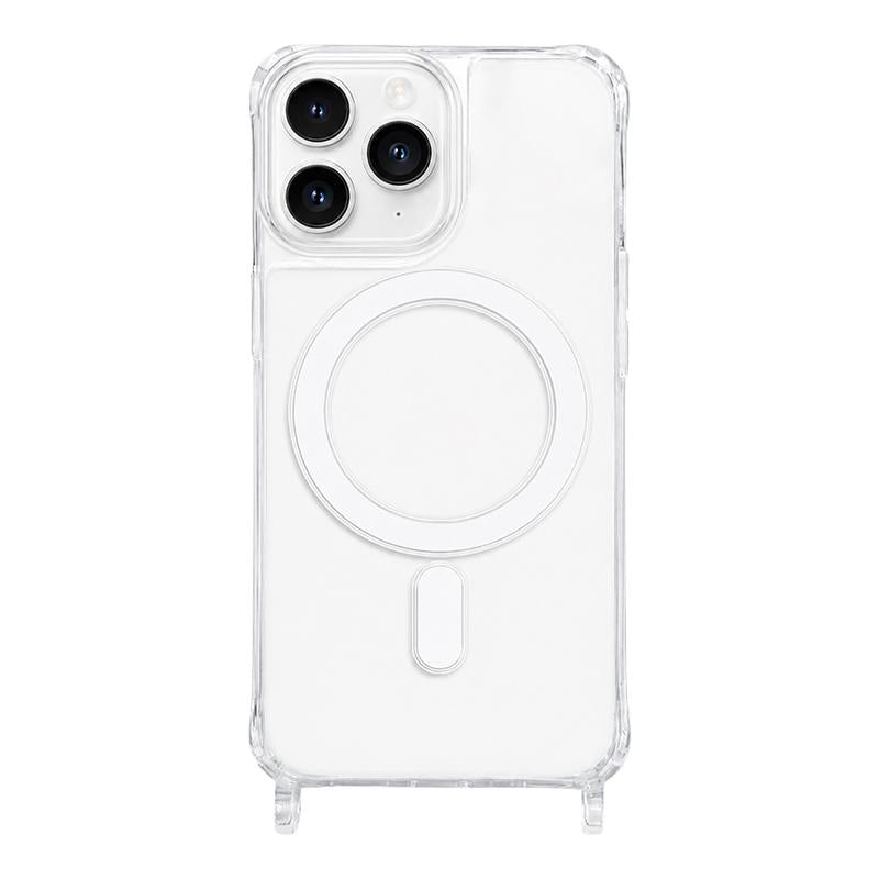 For iPhone 11 Pro Max Clear Acrylic Airbag Magnetic Phone Case with Lanyard Holes - Transparent - EDA009759826A