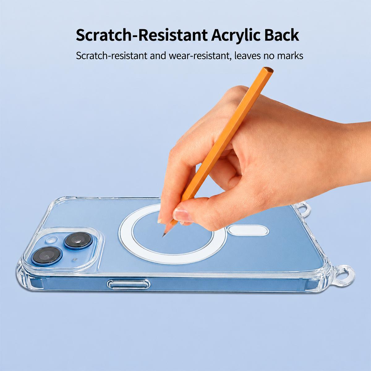 For iPhone 17 Pro Clear Acrylic Airbag Magnetic Phone Case with Lanyard Holes - Transparent - EDA009759802A