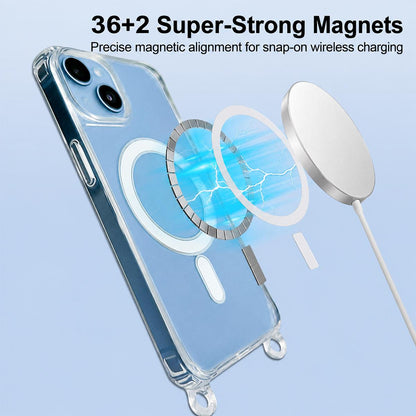 For iPhone 15 Pro Max Clear Acrylic Airbag Magnetic Phone Case with Lanyard Holes - Transparent - EDA009759809A