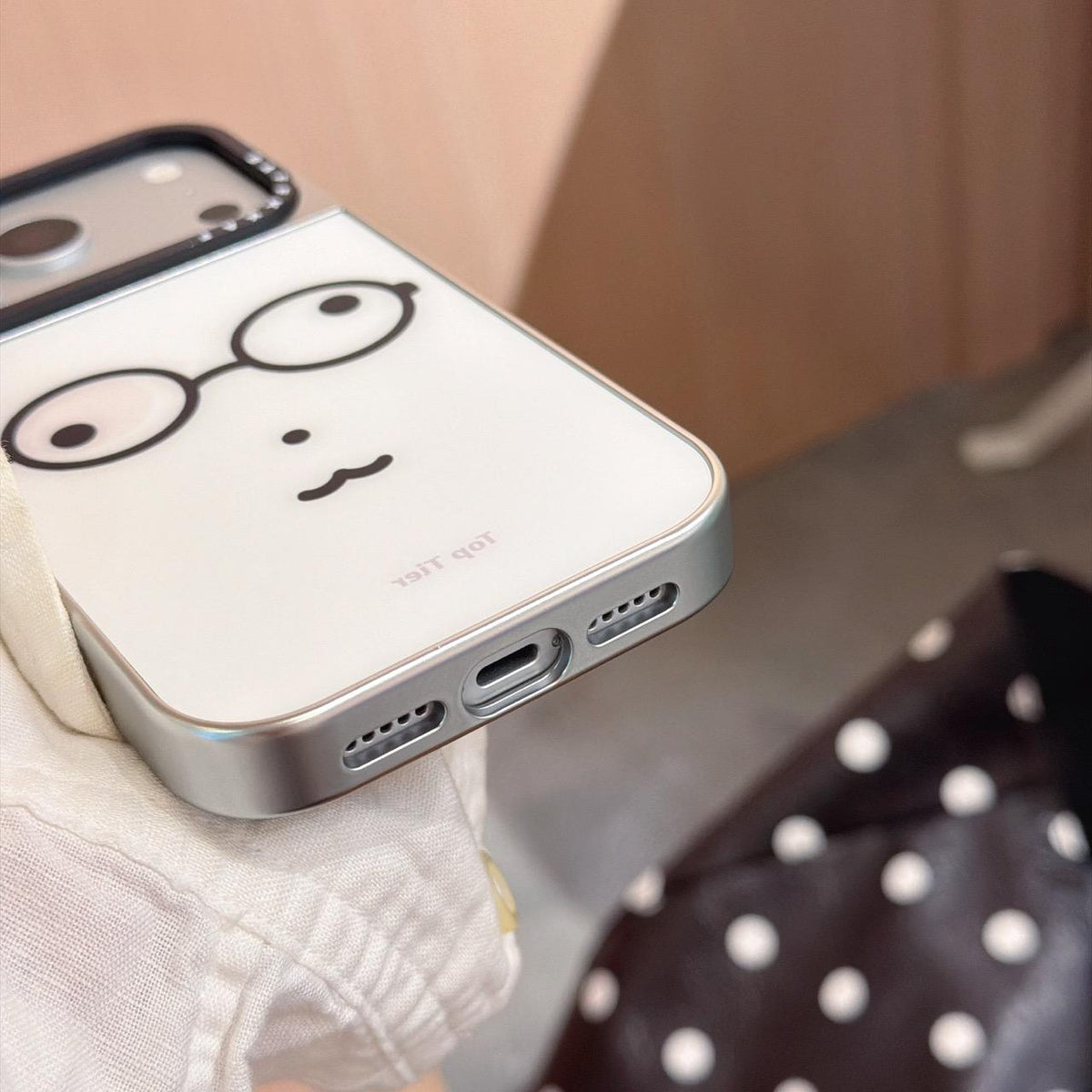 For iPhone 16 BAFFKKAF Electroplated Frame Glass Back Panel Phone Case - Little Bear with Glasses - EDA009761804C