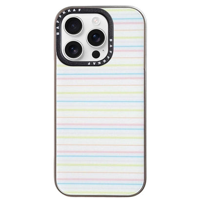 For iPhone 16 Pro BAFFKKAF Electroplated Frame Glass Back Panel Phone Case - Colorful Stripes - EDA009761805A
