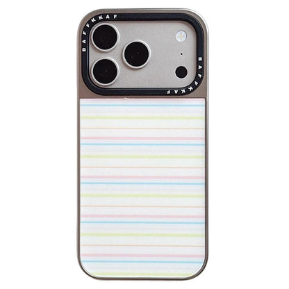 For iPhone 18 Pro / 17 Pro BAFFKKAF Electroplated Frame Glass Back Panel Phone Case - Colorful Stripes - EDA009761808A