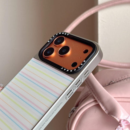 For iPhone 18 Pro / 17 Pro BAFFKKAF Electroplated Frame Glass Back Panel Phone Case - Colorful Stripes - EDA009761808A