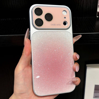 For iPhone 17 Pro Max Lens Protection Matte Gradient Glitter Acrylic + PC Phone Case - Pink - EDA009762601D
