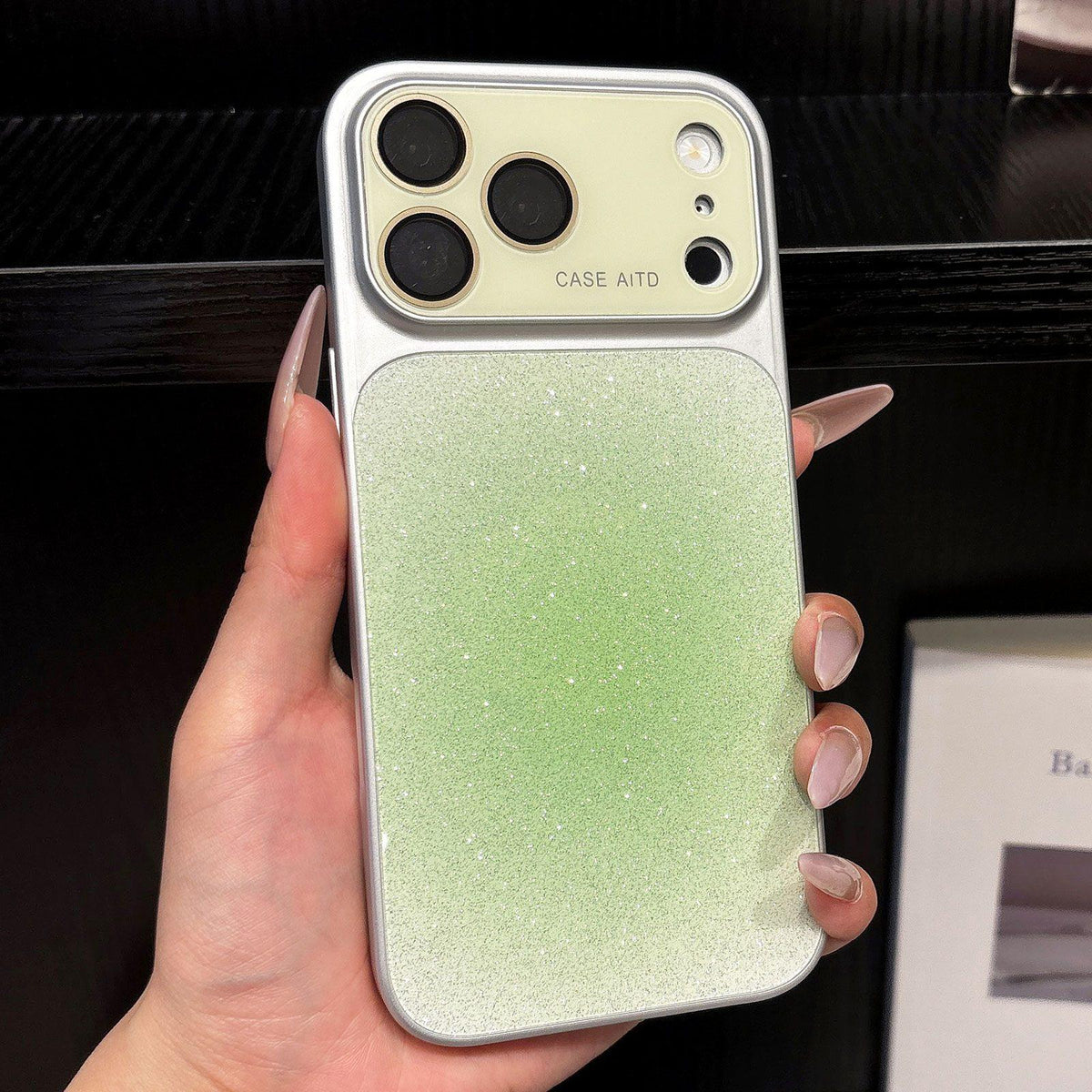For iPhone 17 Pro Lens Protection Matte Gradient Glitter Acrylic + PC Phone Case - Green - EDA009762602B