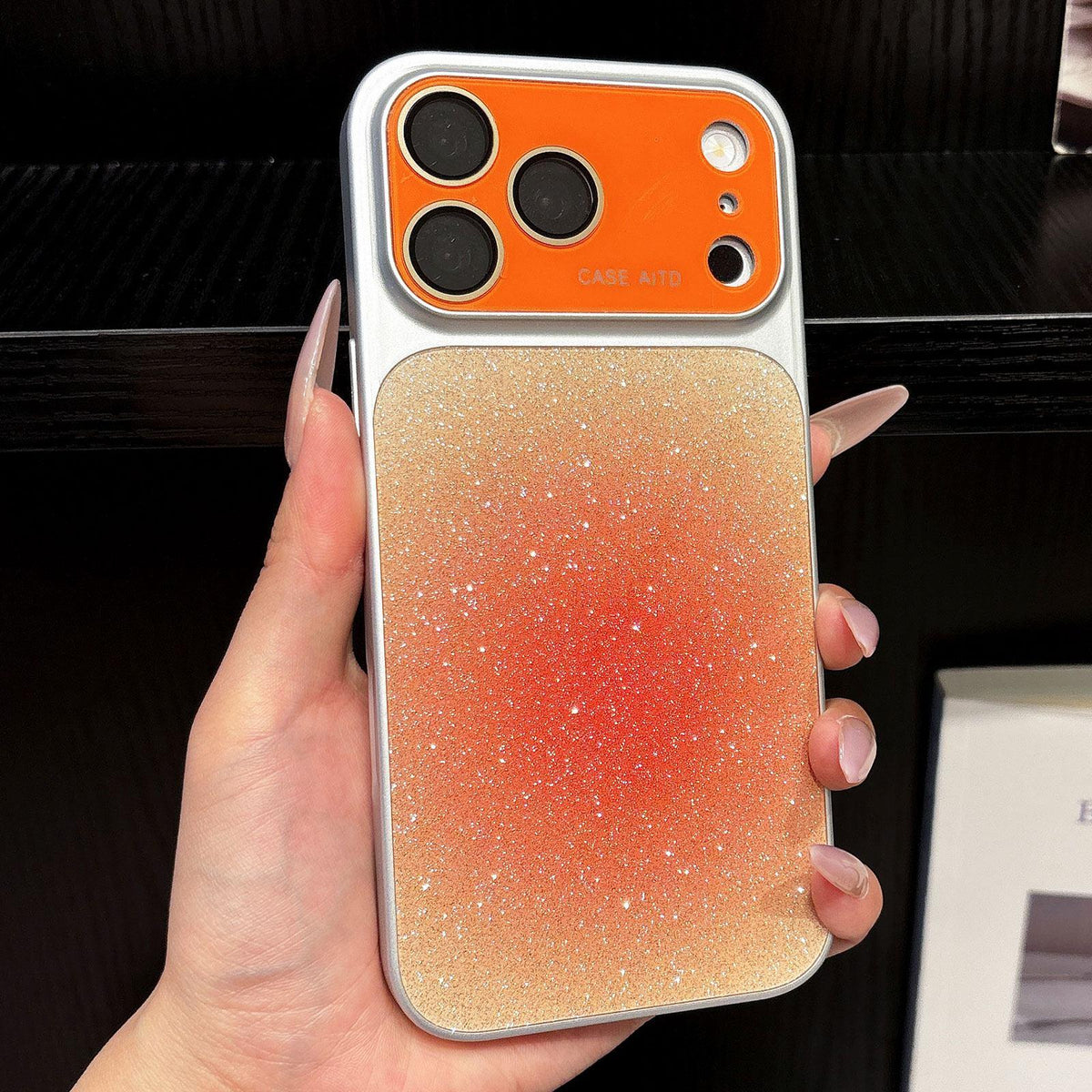 For iPhone 17 Pro Lens Protection Matte Gradient Glitter Acrylic + PC Phone Case - Orange - EDA009762602C