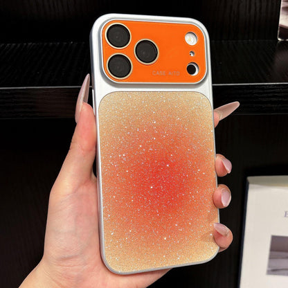For iPhone 17 Pro Lens Protection Matte Gradient Glitter Acrylic + PC Phone Case - Orange - EDA009762602C