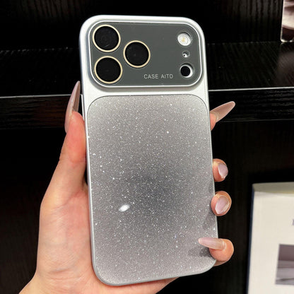 For iPhone 17 Pro Lens Protection Matte Gradient Glitter Acrylic + PC Phone Case - Black - EDA009762602E