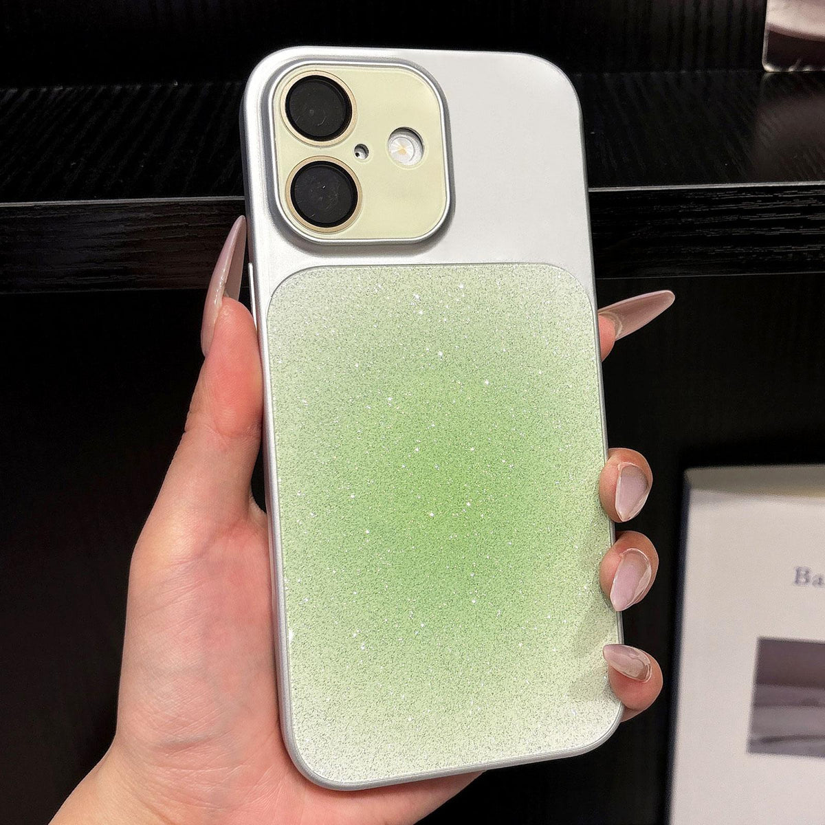 For iPhone 17 Lens Protection Matte Gradient Glitter Acrylic + PC Phone Case - Green - EDA009762603B