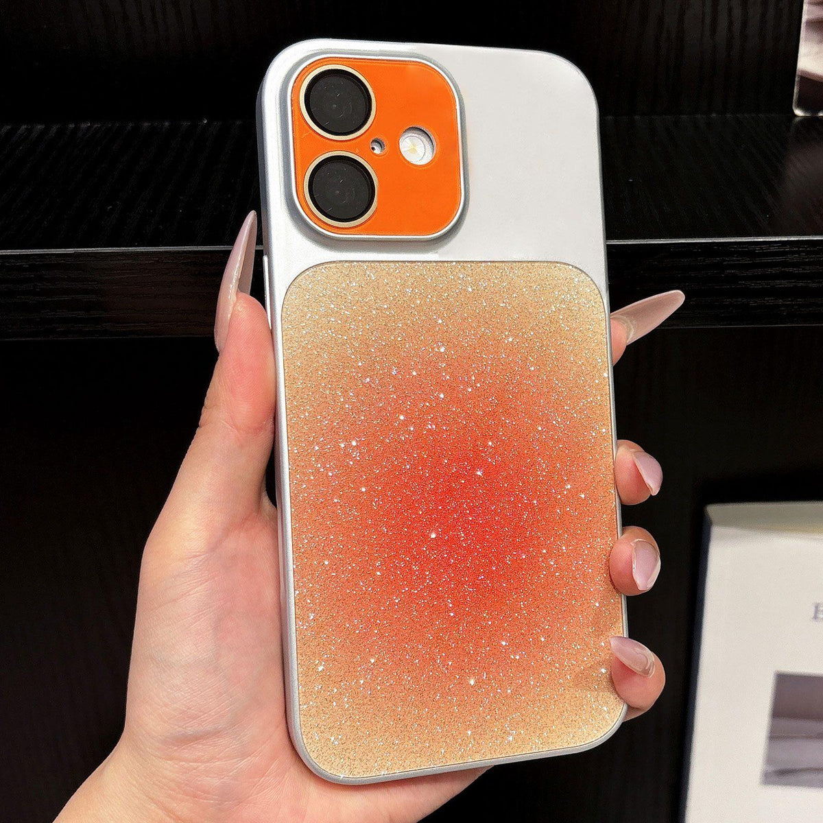 For iPhone 17 Lens Protection Matte Gradient Glitter Acrylic + PC Phone Case - Orange - EDA009762603C