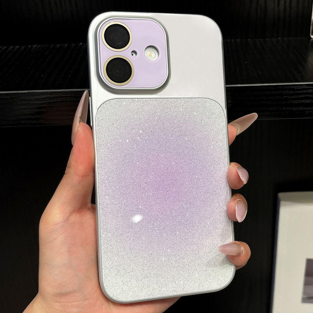 For iPhone 17 Lens Protection Matte Gradient Glitter Acrylic + PC Phone Case - Purple - EDA009762603F