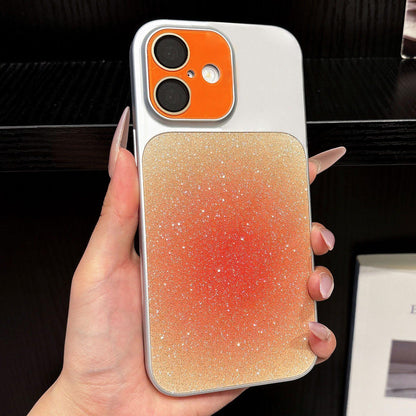 For iPhone 16 Lens Protection Matte Gradient Glitter Acrylic + PC Phone Case - Orange - EDA009762606C