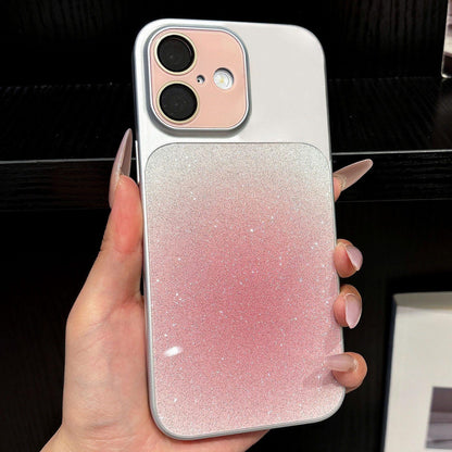For iPhone 16 Lens Protection Matte Gradient Glitter Acrylic + PC Phone Case - Pink - EDA009762606D