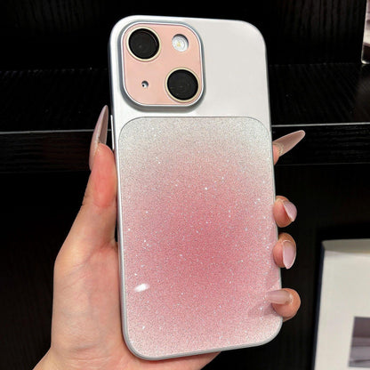 For iPhone 14 Lens Protection Matte Gradient Glitter Acrylic + PC Phone Case - Pink - EDA009762610D