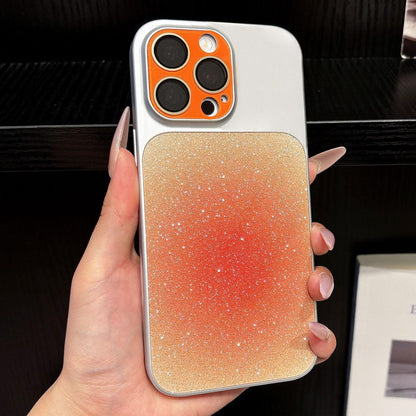 For iPhone 14 Pro Lens Protection Matte Gradient Glitter Acrylic + PC Phone Case - Orange - EDA009762611C