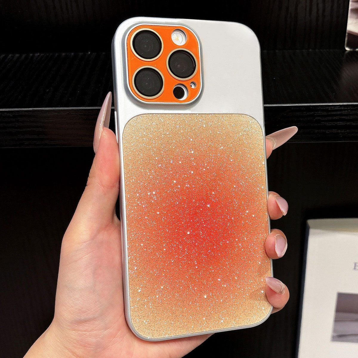 For iPhone 13 Pro Max Lens Protection Matte Gradient Glitter Acrylic + PC Phone Case - Orange - EDA009762613C