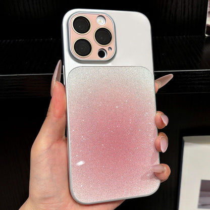 For iPhone 13 Pro Max Lens Protection Matte Gradient Glitter Acrylic + PC Phone Case - Pink - EDA009762613D