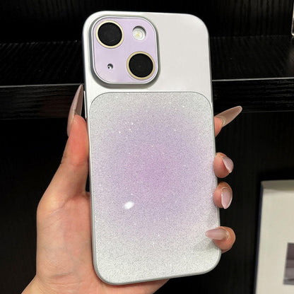 For iPhone 13 Lens Protection Matte Gradient Glitter Acrylic + PC Phone Case - Purple - EDA009762615F