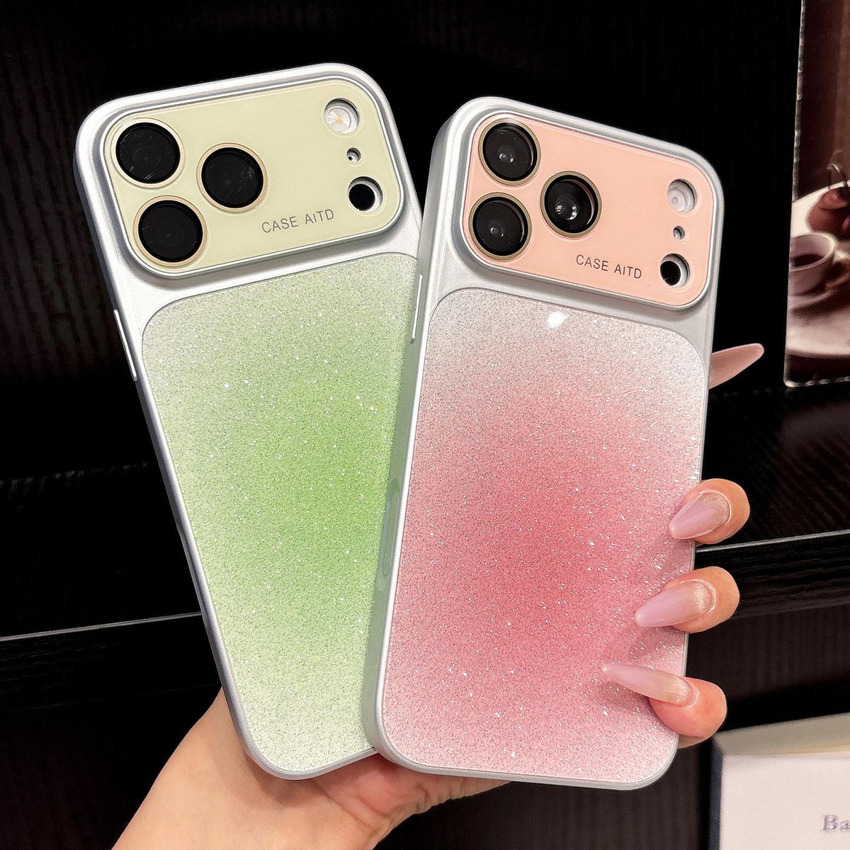 For iPhone 16 Pro Lens Protection Matte Gradient Glitter Acrylic + PC Phone Case - Purple - EDA009762605F