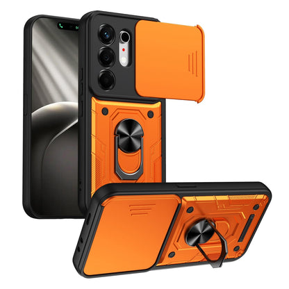 For Tecno Camon 50 Nanshan Armor Sliding Camshield Ring Holder Phone Case - Orange - EDA009762901A