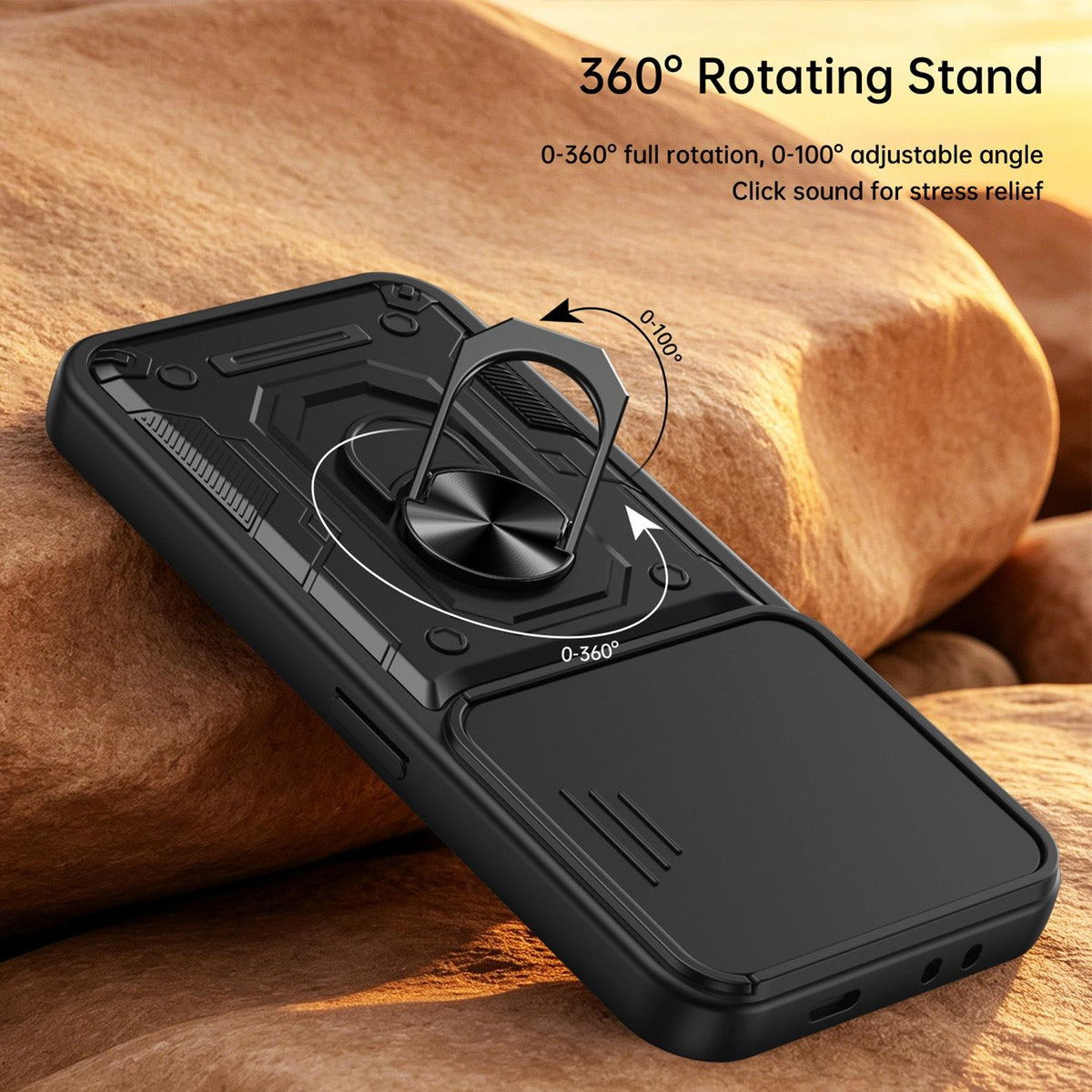 For Tecno Camon 50 Nanshan Armor Sliding Camshield Ring Holder Phone Case - Orange - EDA009762901A