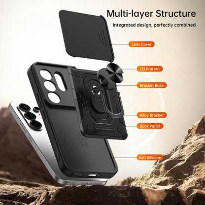 For Tecno Camon 50 Nanshan Armor Sliding Camshield Ring Holder Phone Case - Orange - EDA009762901A
