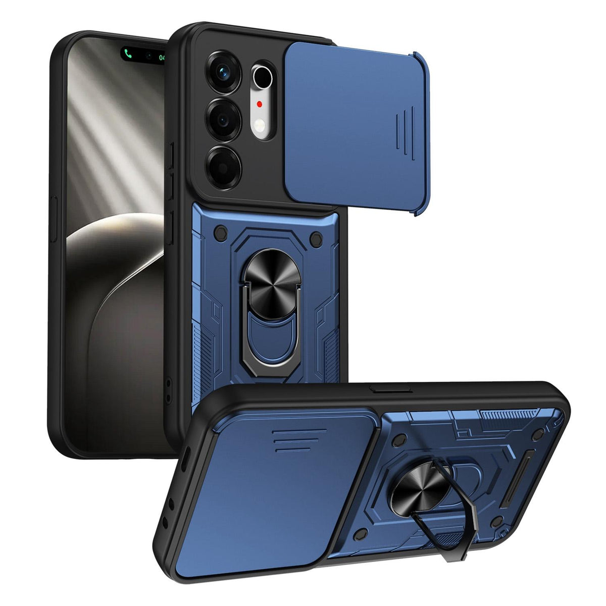 For Tecno Camon 50 Nanshan Armor Sliding Camshield Ring Holder Phone Case - Blue - EDA009762901B