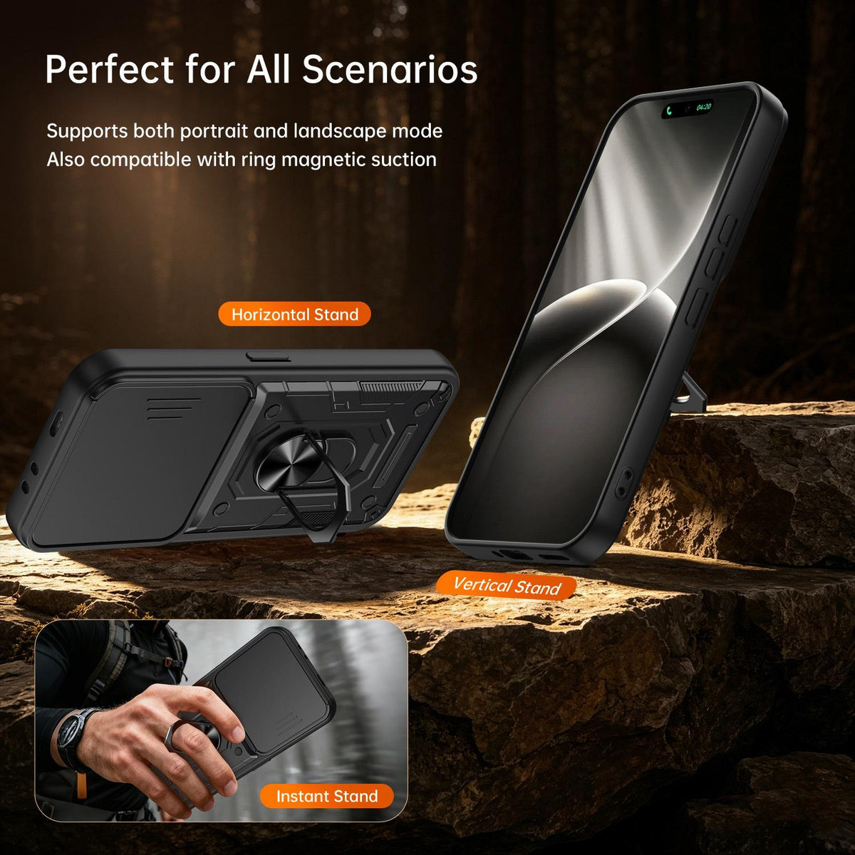For Tecno Camon 50 Nanshan Armor Sliding Camshield Ring Holder Phone Case - Blue - EDA009762901B