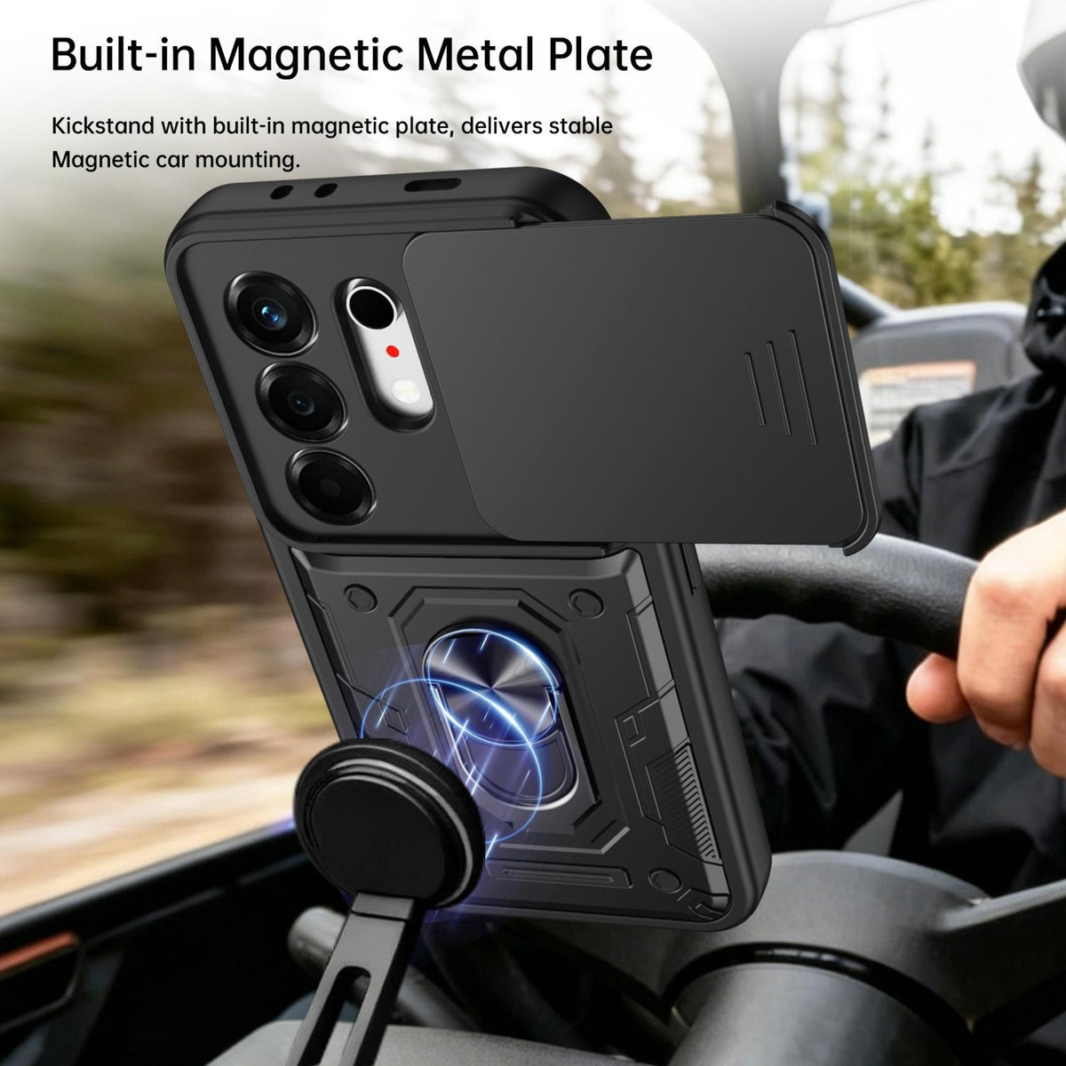 For Tecno Camon 50 Nanshan Armor Sliding Camshield Ring Holder Phone Case - Blue - EDA009762901B