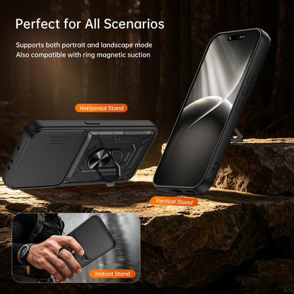 For Tecno Camon 50 Nanshan Armor Sliding Camshield Ring Holder Phone Case - Black - EDA009762901C