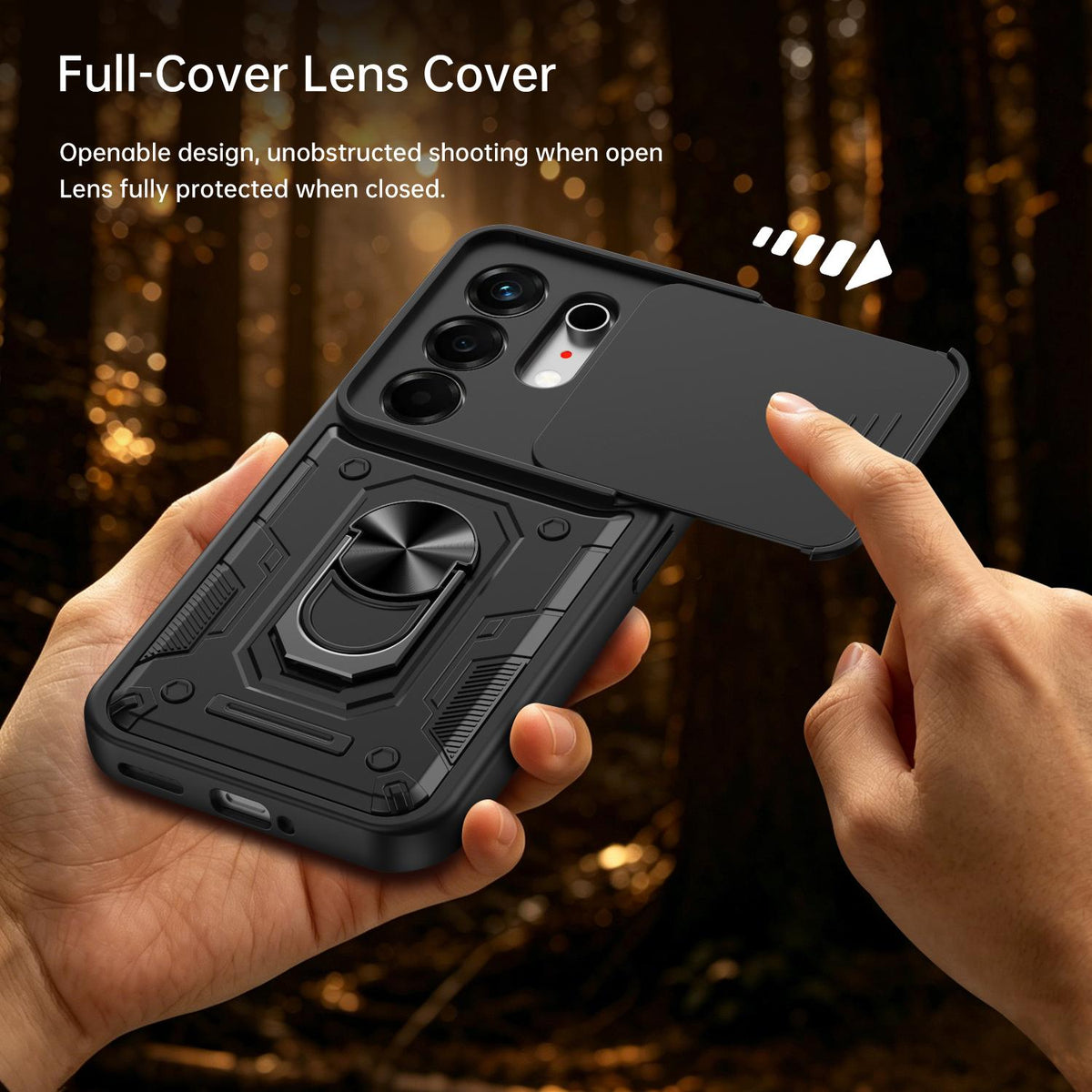 For Tecno Camon 50 Nanshan Armor Sliding Camshield Ring Holder Phone Case - Black - EDA009762901C