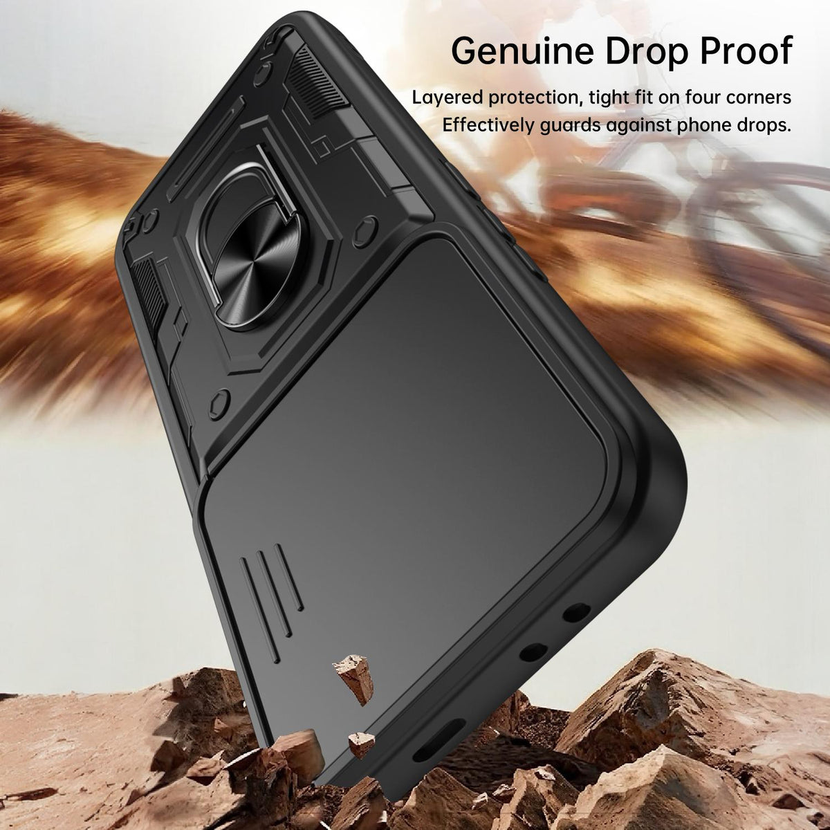 For Tecno Camon 50 Nanshan Armor Sliding Camshield Ring Holder Phone Case - Black - EDA009762901C