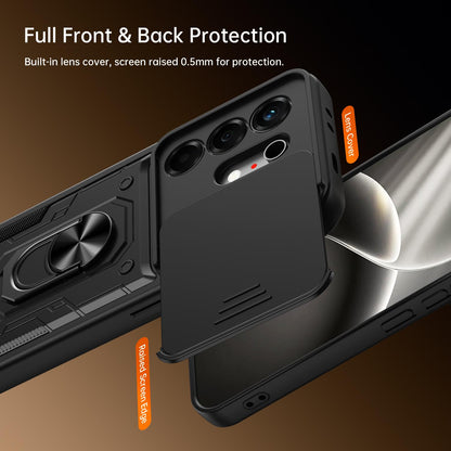 For Tecno Camon 50 Nanshan Armor Sliding Camshield Ring Holder Phone Case - Red - EDA009762901D