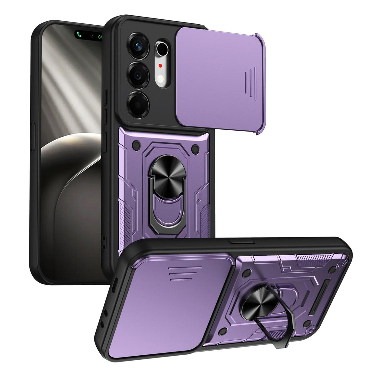 For Tecno Camon 50 Nanshan Armor Sliding Camshield Ring Holder Phone Case - Purple - EDA009762901E