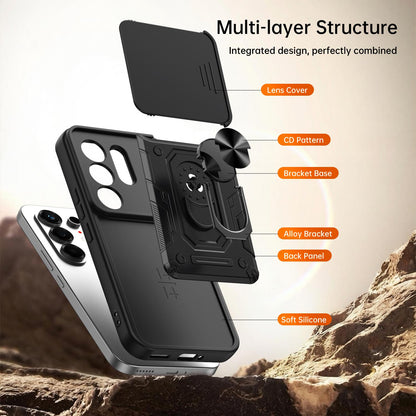 For Tecno Camon 50 Nanshan Armor Sliding Camshield Ring Holder Phone Case - Purple - EDA009762901E