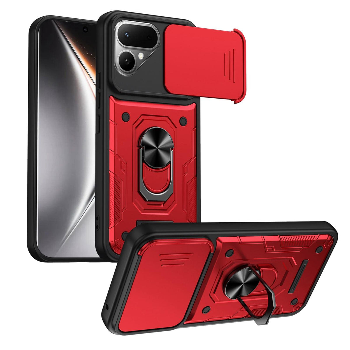 For Tecno Pova Curve 2 5G Nanshan Armor Sliding Camshield Ring Holder Phone Case - Red - EDA009762903D