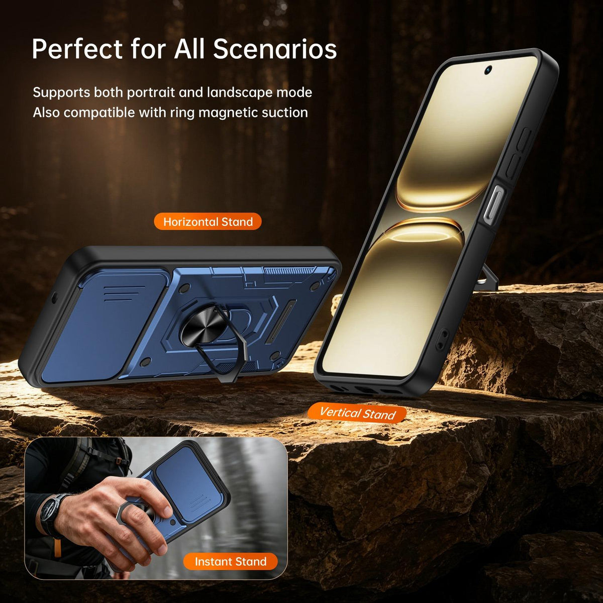 For Tecno Spark 40C Nanshan Armor Sliding Camshield Ring Holder Phone Case - Orange - EDA009762905A