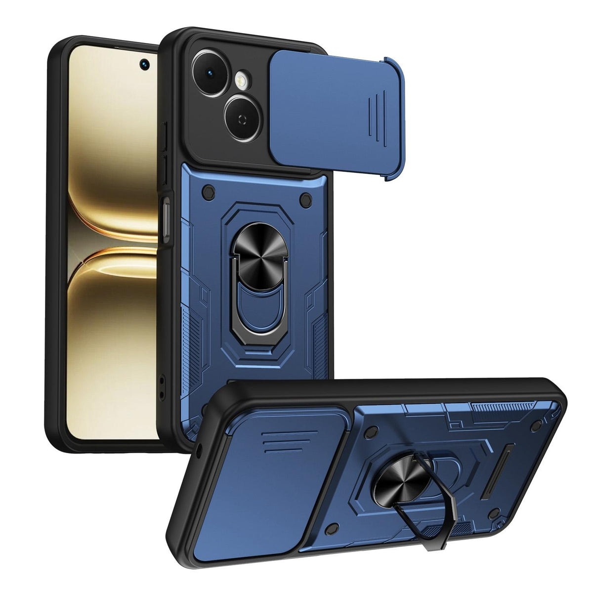 For Tecno Spark 40C Nanshan Armor Sliding Camshield Ring Holder Phone Case - Blue - EDA009762905B