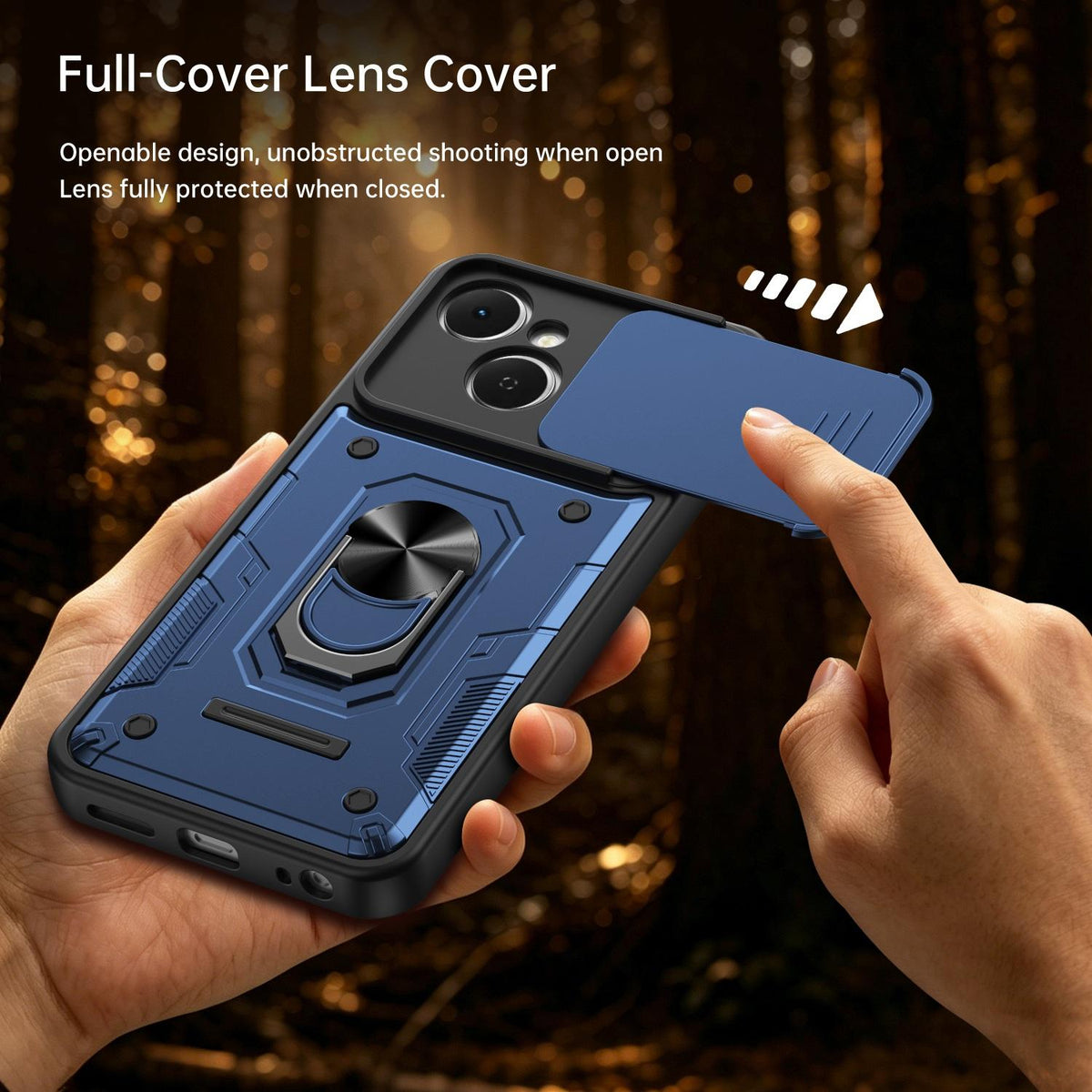 For Tecno Spark 40C Nanshan Armor Sliding Camshield Ring Holder Phone Case - Blue - EDA009762905B