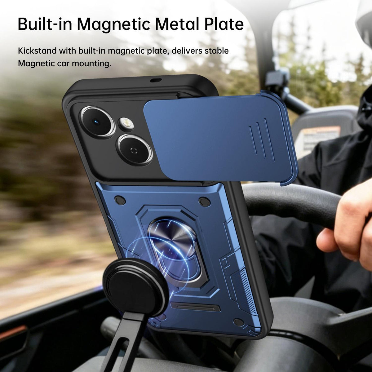 For Tecno Spark 40C Nanshan Armor Sliding Camshield Ring Holder Phone Case - Blue - EDA009762905B