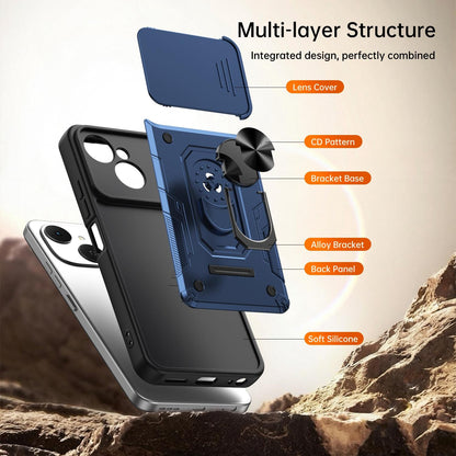For Tecno Spark 40C Nanshan Armor Sliding Camshield Ring Holder Phone Case - Blue - EDA009762905B