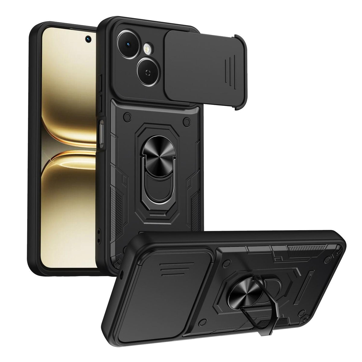 For Tecno Spark 40C Nanshan Armor Sliding Camshield Ring Holder Phone Case - Black - EDA009762905C