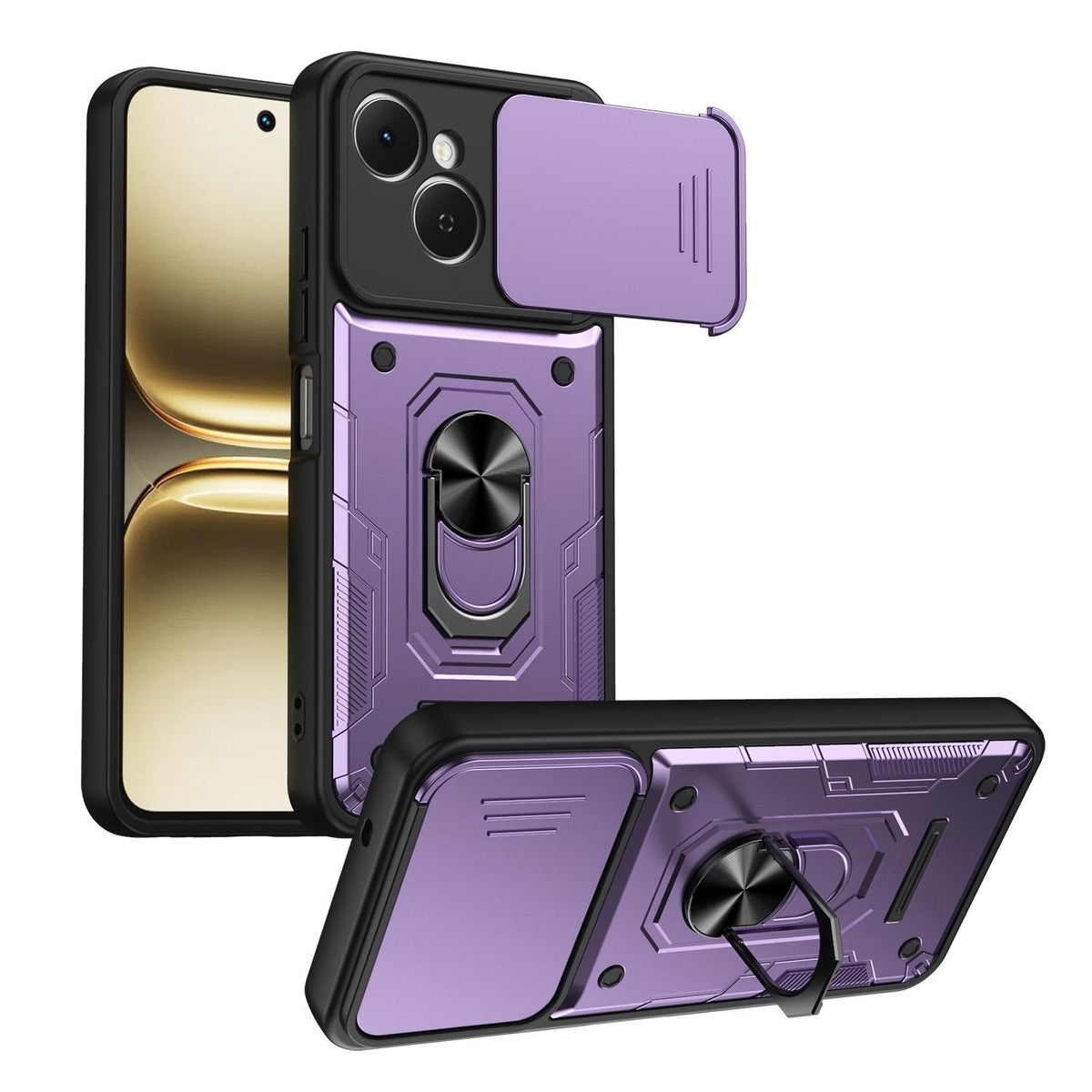 For Tecno Spark 40C Nanshan Armor Sliding Camshield Ring Holder Phone Case - Purple - EDA009762905E