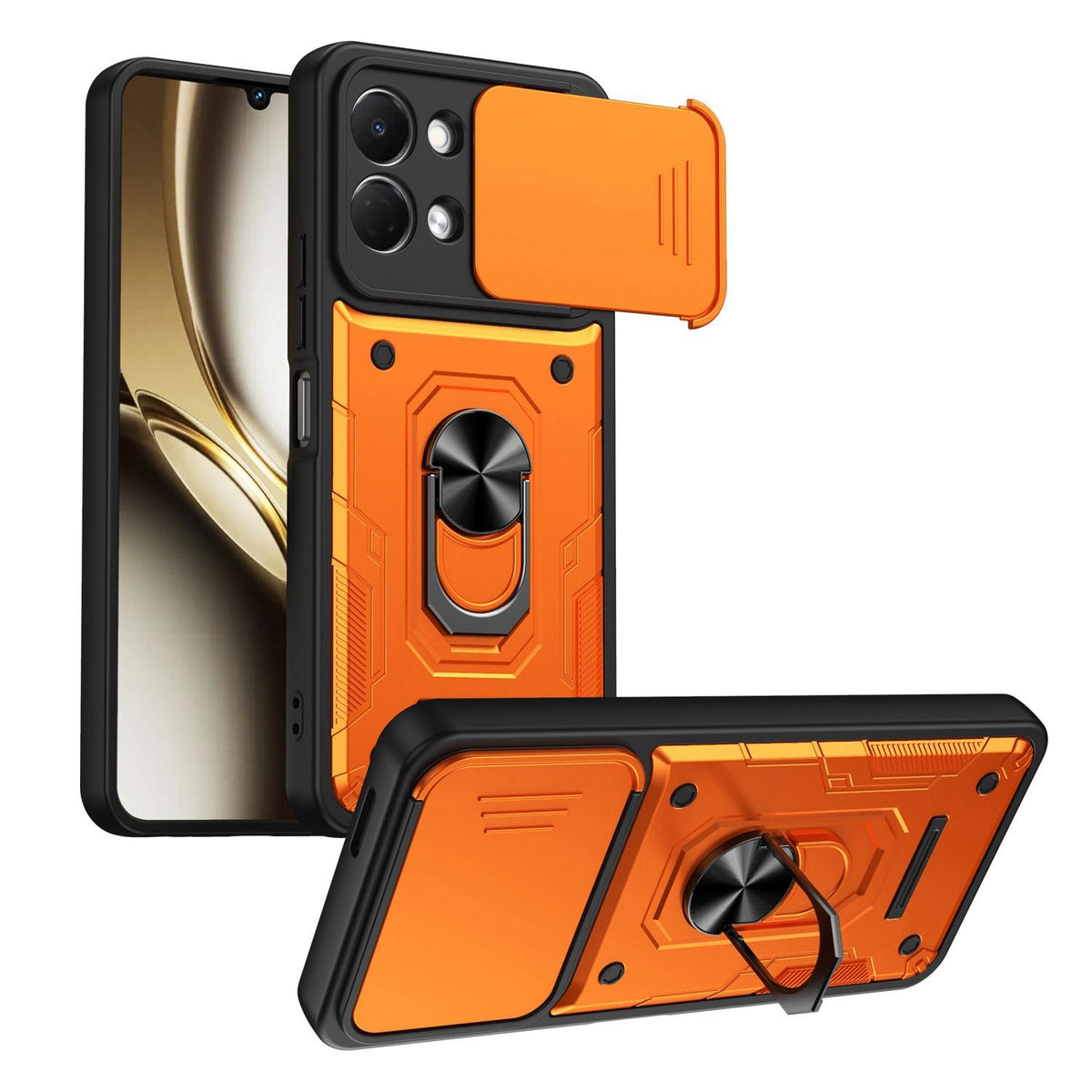 For Tecno Spark Go 3 / Pop 20 Nanshan Armor Sliding Camshield Ring Holder Phone Case - Orange - EDA009762908A