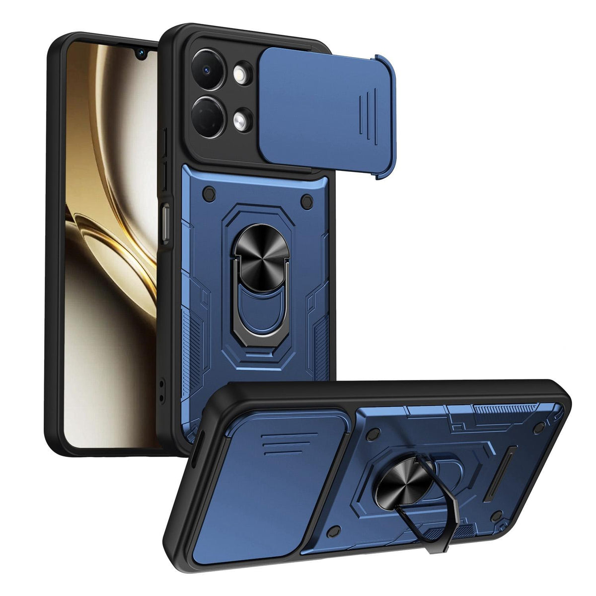 For Tecno Spark Go 3 / Pop 20 Nanshan Armor Sliding Camshield Ring Holder Phone Case - Blue - EDA009762908B